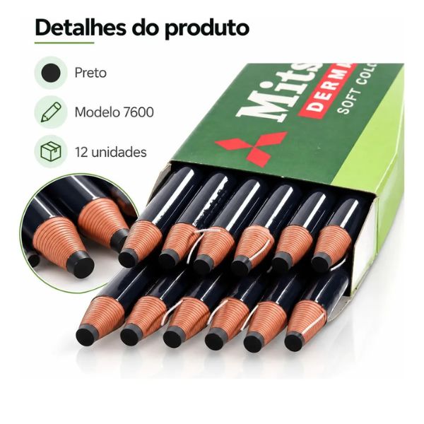 l�pis dermatogr�fico preto mitsubishi 7600 caixa 12 longa dura��o