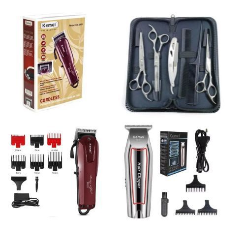 kit 2 maquinas pro kemei 2600+032+ kit completo de tesouras